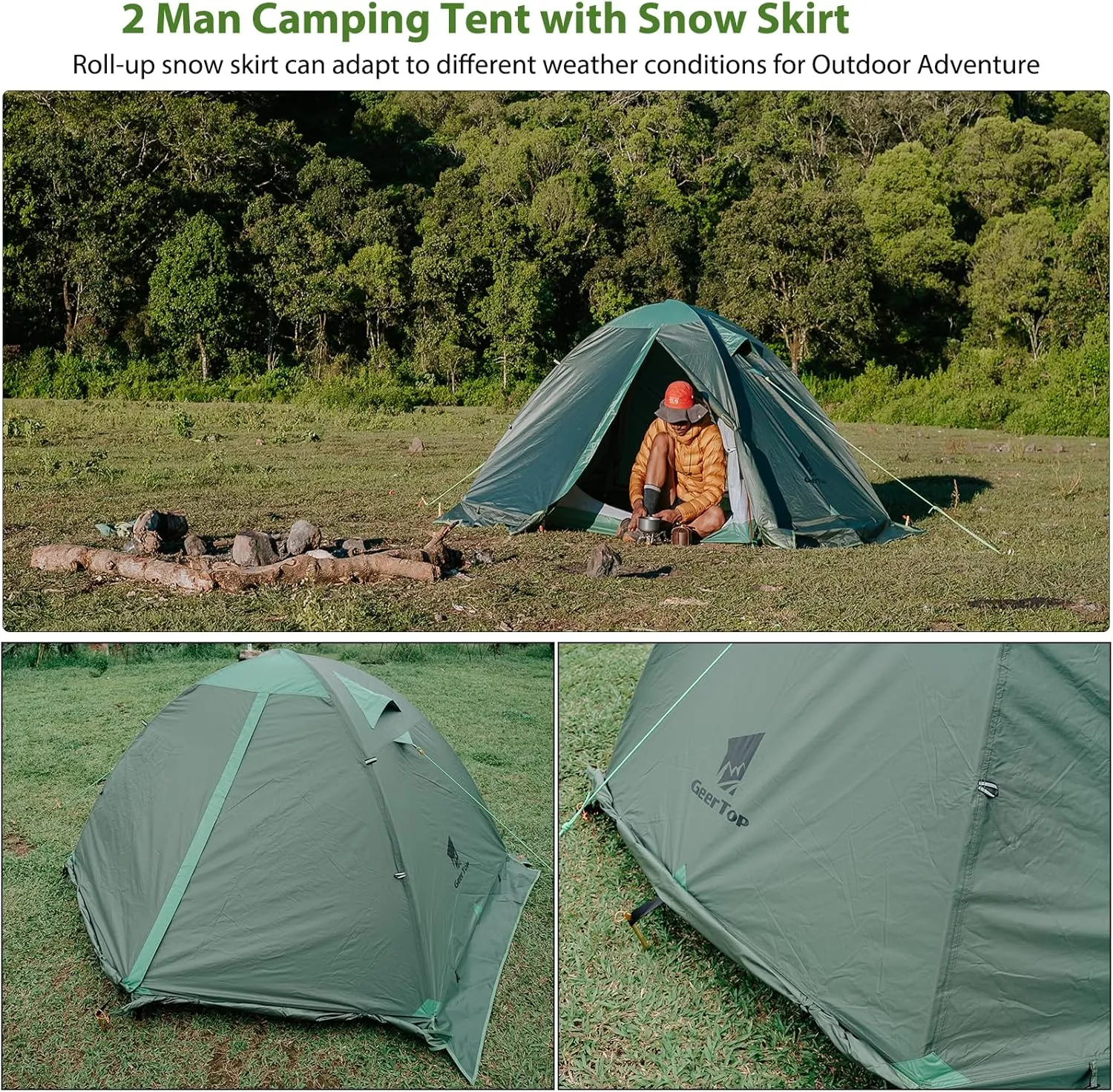 GEERTOP Ultralight 2 Person Backpacking Tent 4 Season Waterproof Camping Tent Double Layer Cold Weather Easy Set Up Tents for Family Camp, Hiking, Hunting Outdoor Mountaineering Travel