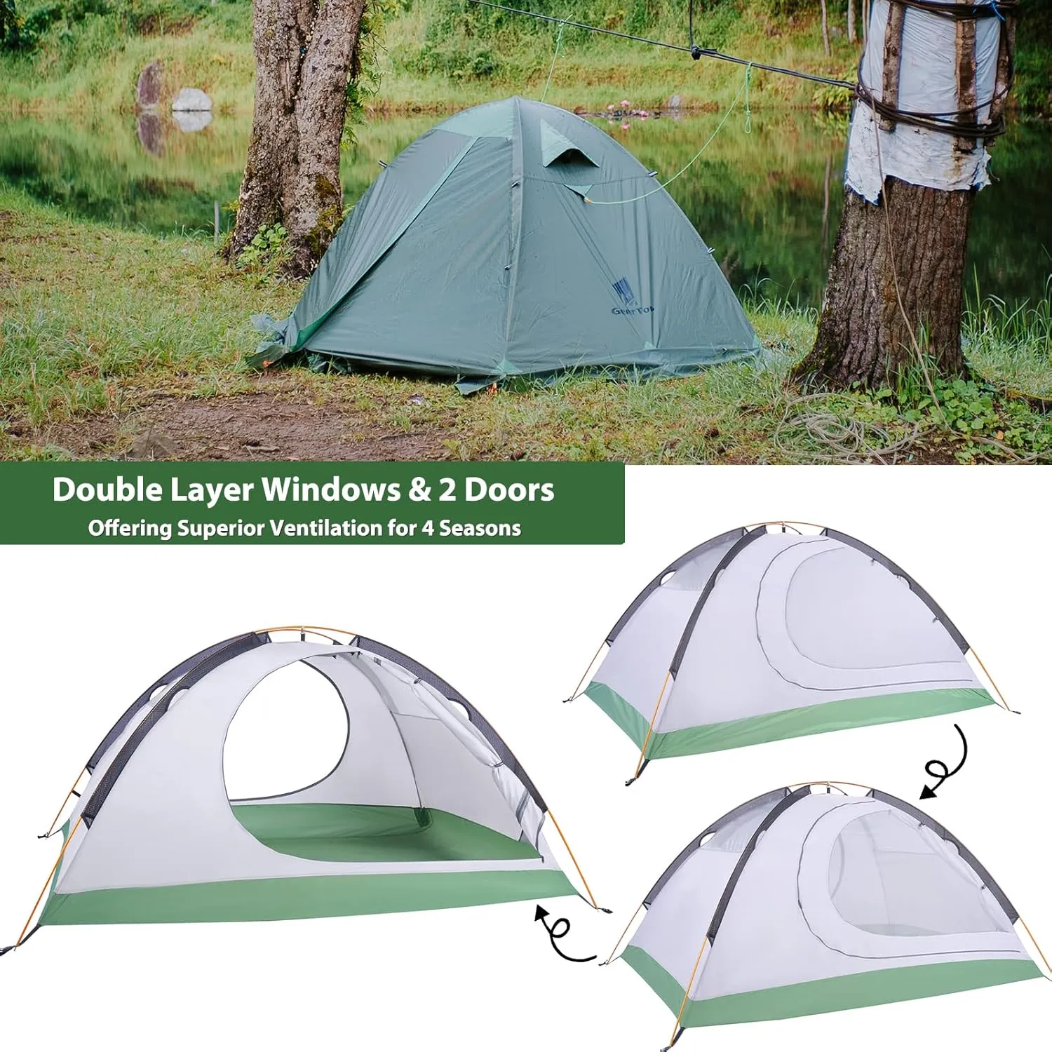 GEERTOP Ultralight 2 Person Backpacking Tent 4 Season Waterproof Camping Tent Double Layer Cold Weather Easy Set Up Tents for Family Camp, Hiking, Hunting Outdoor Mountaineering Travel