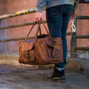 Genuine Leather Overnight Weekender Luggage Duffle Bag