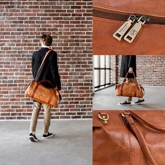 Genuine Leather Traveler Overnight Weekender Duffle Bag