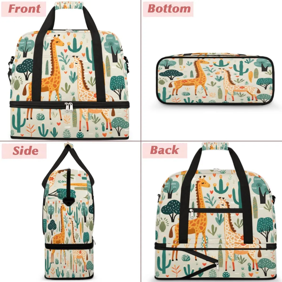 Giraffe Print Pattern Foldable Travel Duffel Bag Overnight Weekender Bag with Shoes Compartment Sports Gym Bag for Men Women
