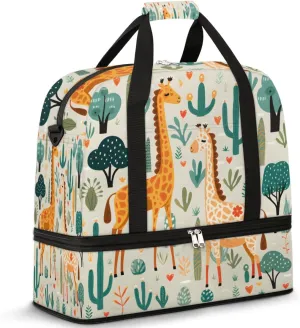 Giraffe Print Pattern Foldable Travel Duffel Bag Overnight Weekender Bag with Shoes Compartment Sports Gym Bag for Men Women