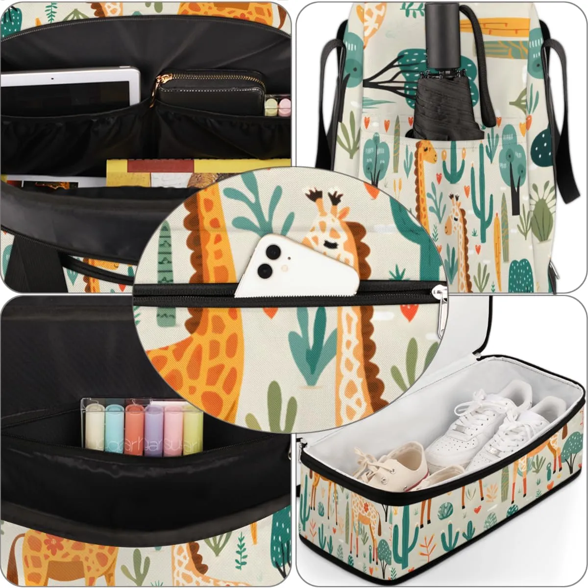Giraffe Print Pattern Foldable Travel Duffel Bag Overnight Weekender Bag with Shoes Compartment Sports Gym Bag for Men Women