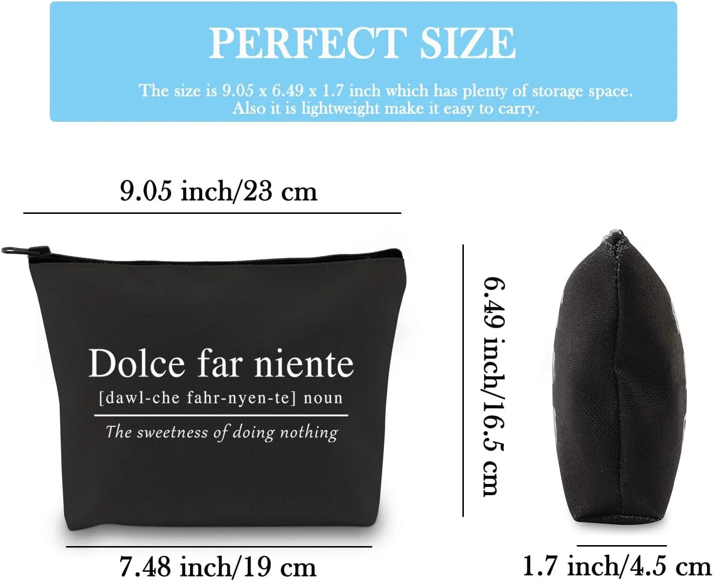 GJTIM Italian Themed gift Sweet Doing Nothing Italian quote gift Dolce far Niente Italy Lover gift Zipper Pouch Travel Bag (Dolce far Niente Black)