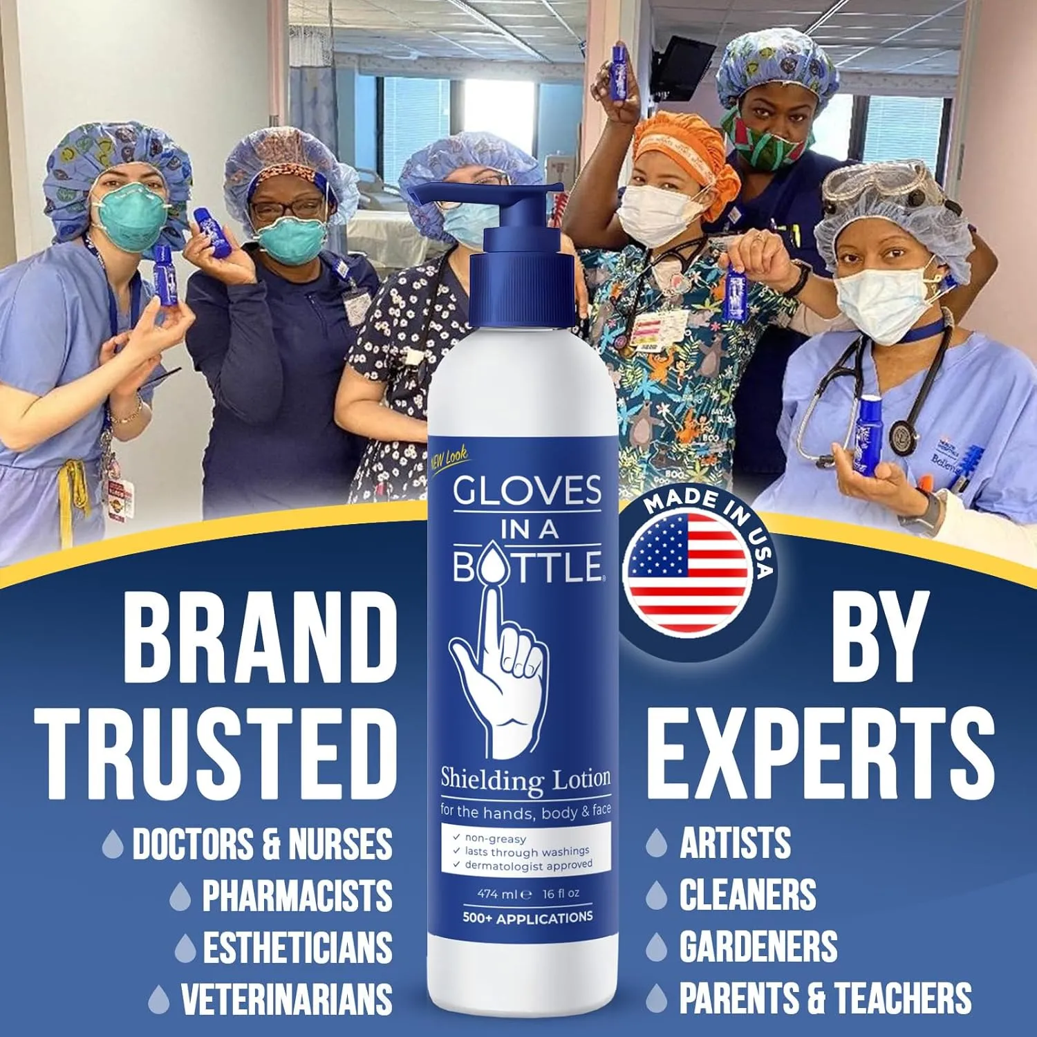 Gloves In A Bottle Working Hands Cream – Hypoallergenic Moisturizing Lotion for Severely Cracked Hands – Protective Hand Treatment for Workers, Nurses & More – 16 oz with Pump