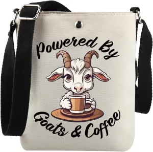 Goat Theme Gift Powered By Goats & Coffee Crossbody Bag Farm Animal Gift