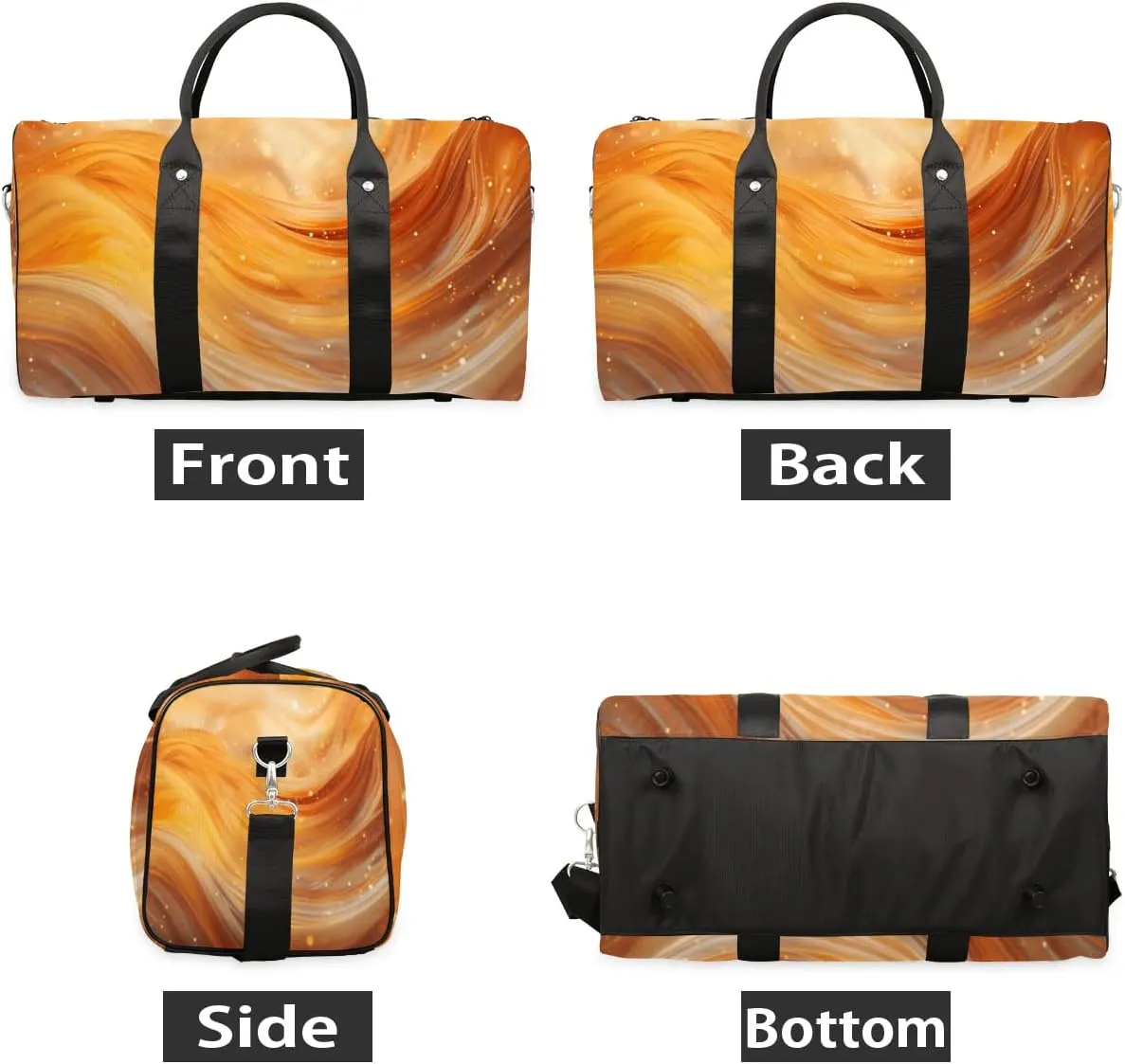 Gold Print Travel Duffel Bag for Women Men Waterproof Foldable Overnight Weekender Bag Large Capacity Sports Gym Bag