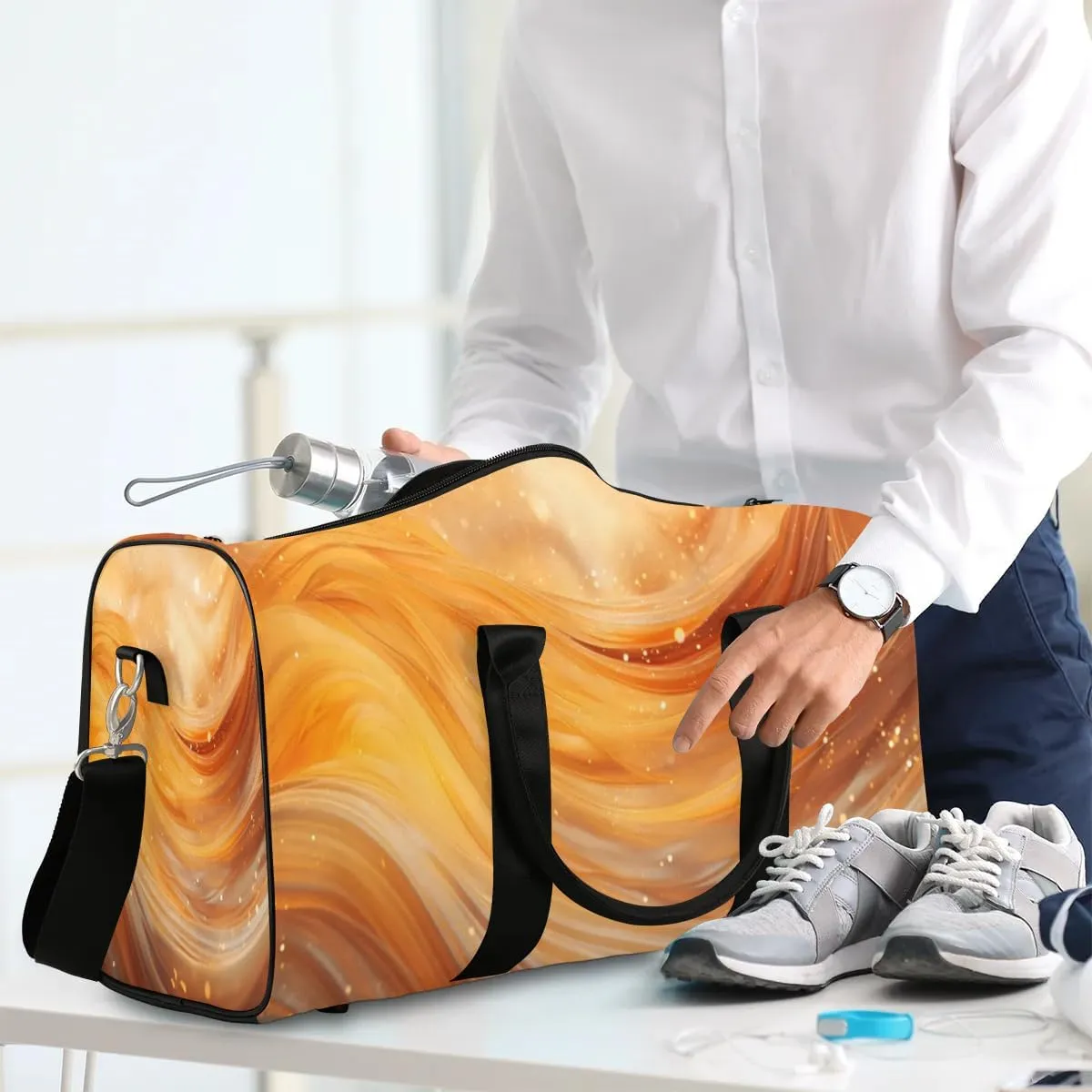 Gold Print Travel Duffel Bag for Women Men Waterproof Foldable Overnight Weekender Bag Large Capacity Sports Gym Bag