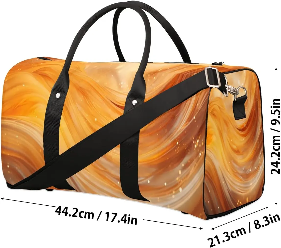 Gold Print Travel Duffel Bag for Women Men Waterproof Foldable Overnight Weekender Bag Large Capacity Sports Gym Bag