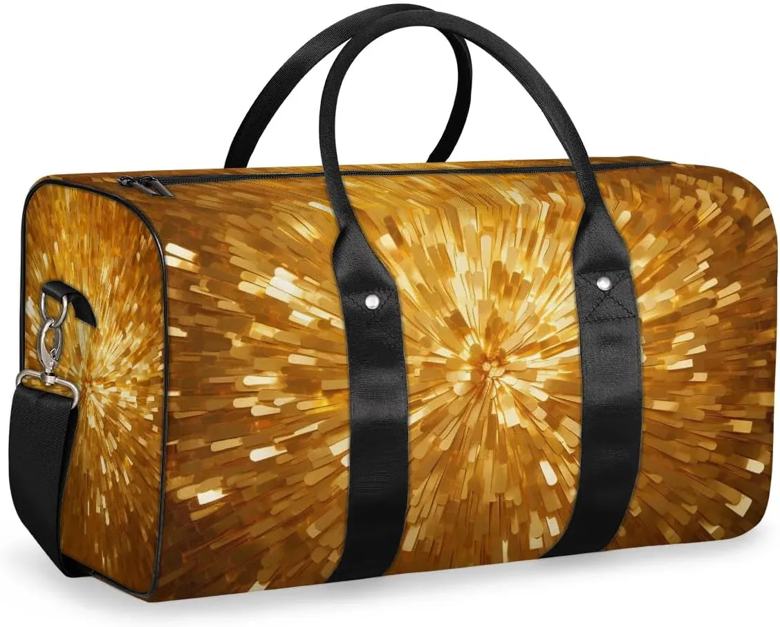 Golden Print Travel Duffel Bag for Women Men Waterproof Foldable Overnight Weekender Bag Large Capacity Sports Gym Bag