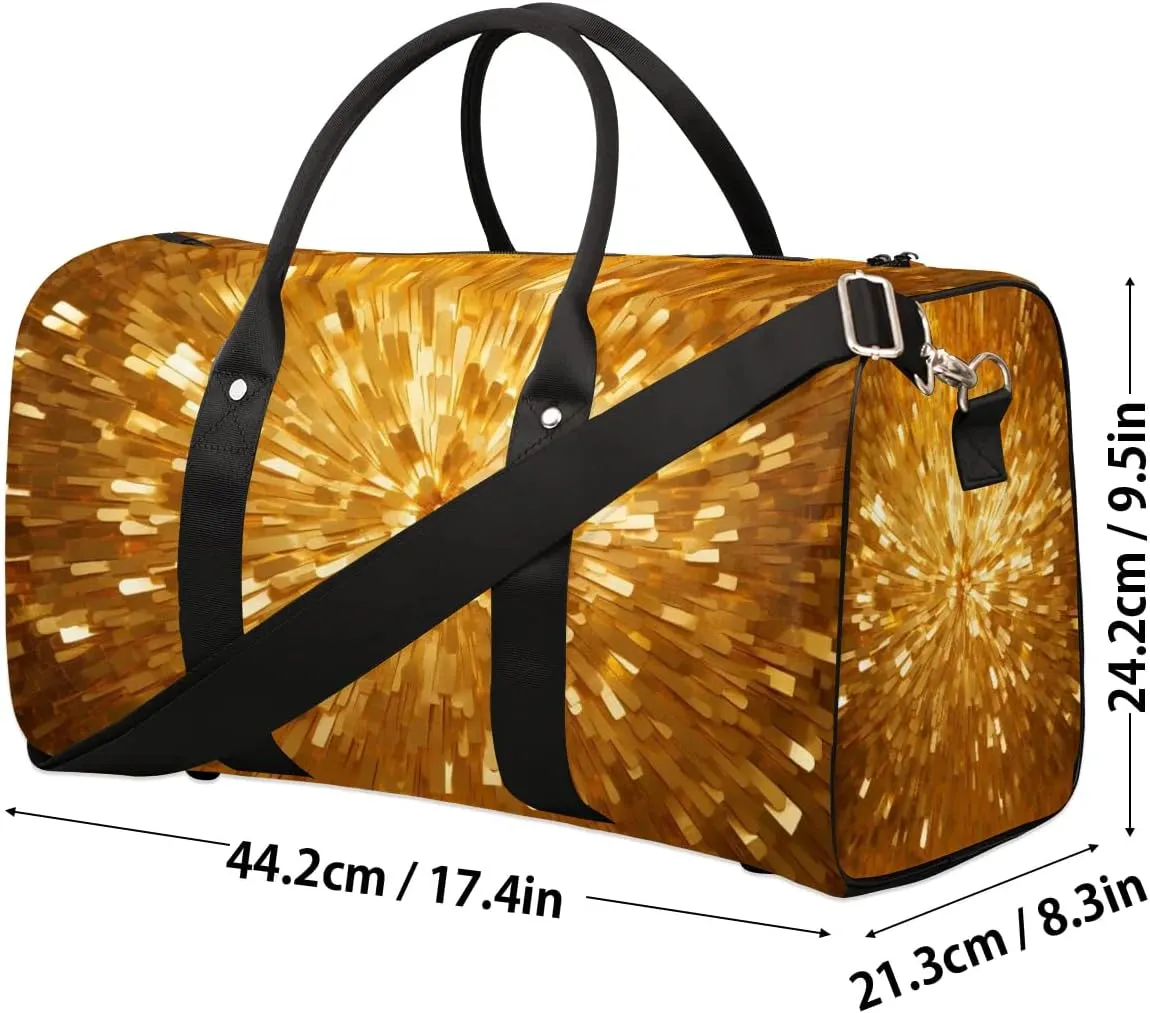 Golden Print Travel Duffel Bag for Women Men Waterproof Foldable Overnight Weekender Bag Large Capacity Sports Gym Bag