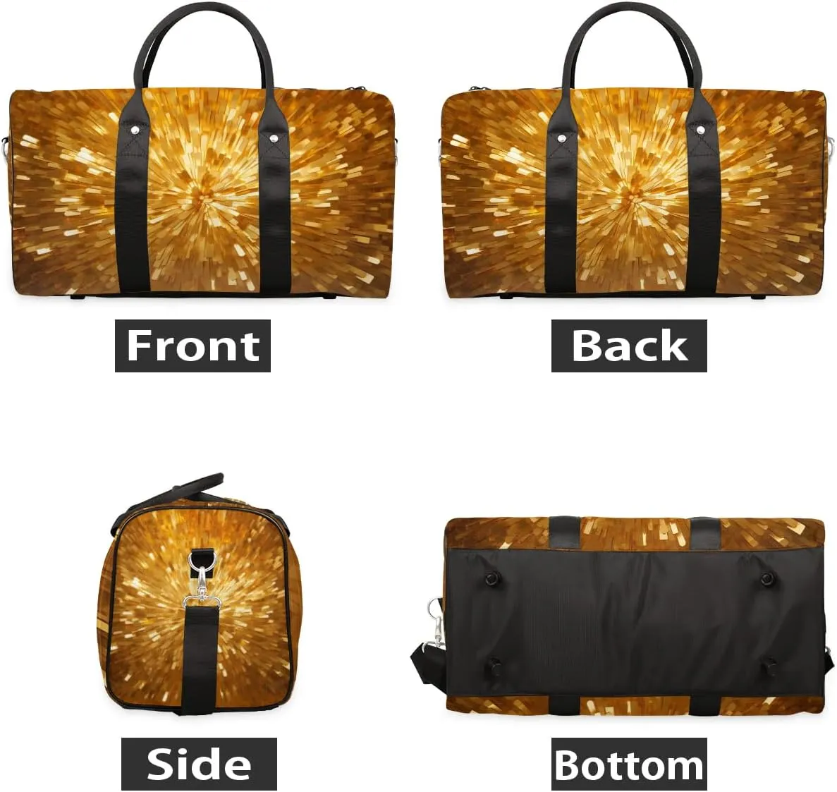 Golden Print Travel Duffel Bag for Women Men Waterproof Foldable Overnight Weekender Bag Large Capacity Sports Gym Bag