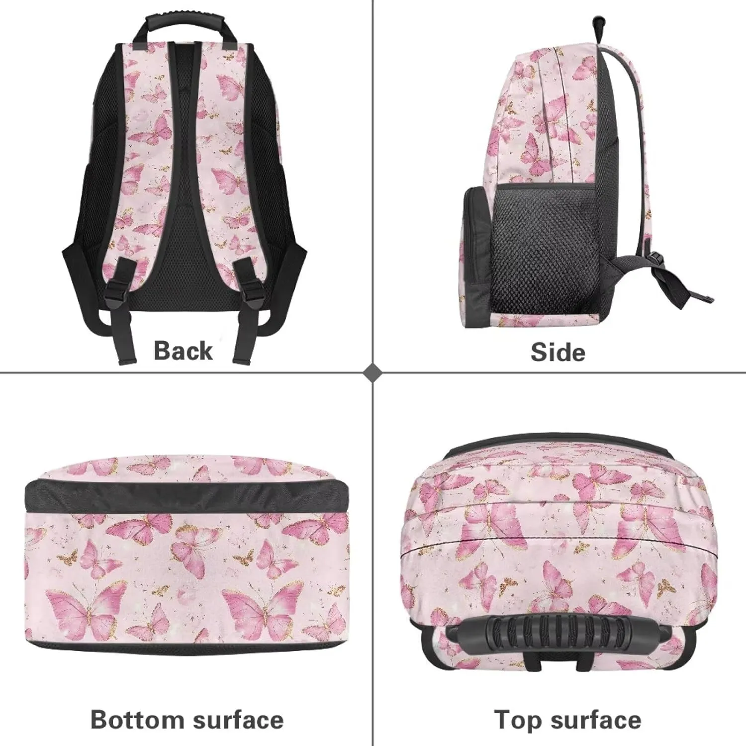 Gomyblomy Pink Butterflies Backpack for Girls Aesthetic School Bag for Elementary Kindergarten Kawaii Kids Bookbag with Adjustable Strap Lightweight Preschoolers Back Packs