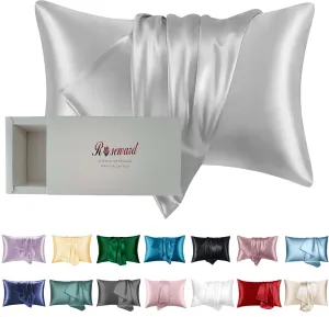 Gray Silk Pillowcase for Women Made in USA, Anti Wrinkle Silk Pillow Cases Queen with Zipper, 6A Grade 22 Momme, 100% Organic,1 Pc 20"x30" (Queen, Grey)