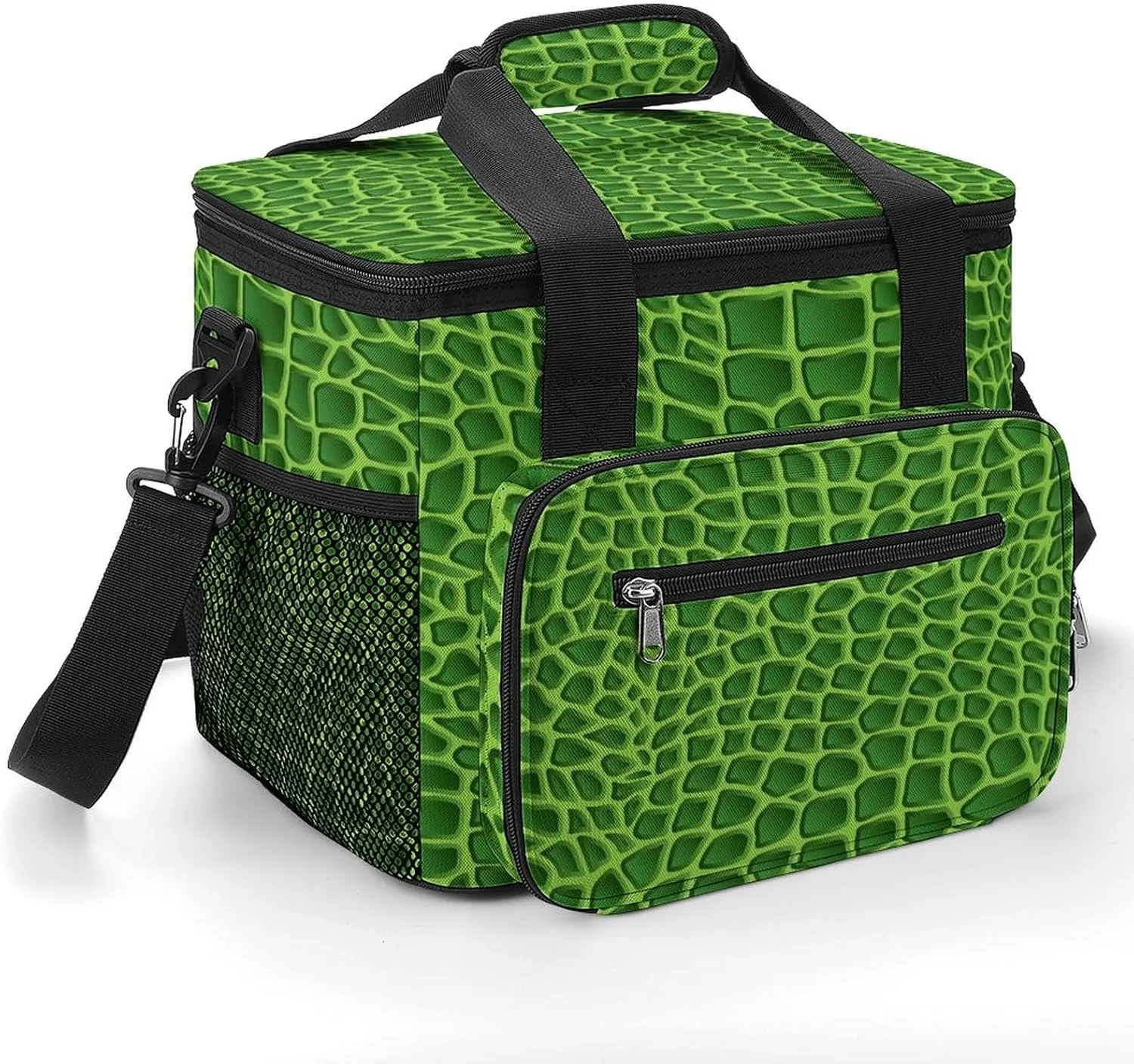 Green Crocodile Lizard Skin Portable Cooler Bag Insulated Lunch Backpack Coolers Travel Picnic Beach Work