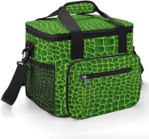 Green Crocodile Lizard Skin Portable Cooler Bag Insulated Lunch Backpack Coolers Travel Picnic Beach Work