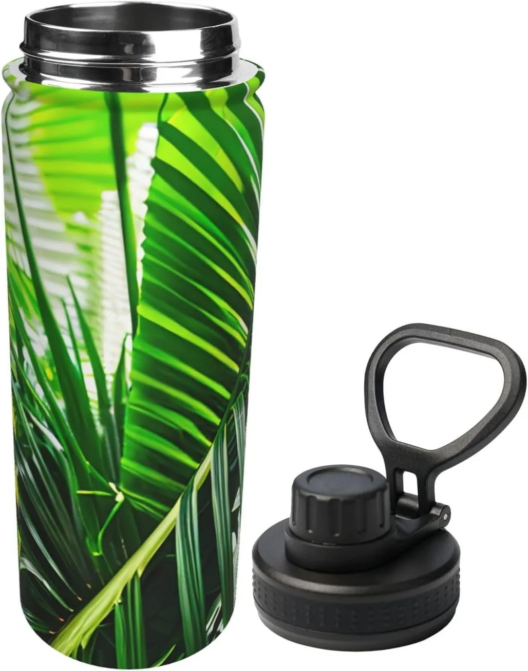 Green Tropical Jungle Plant 18oz Sports Insulated Kettle Stainless Steel Water Bottles For Running Hiking Cycling Climbing