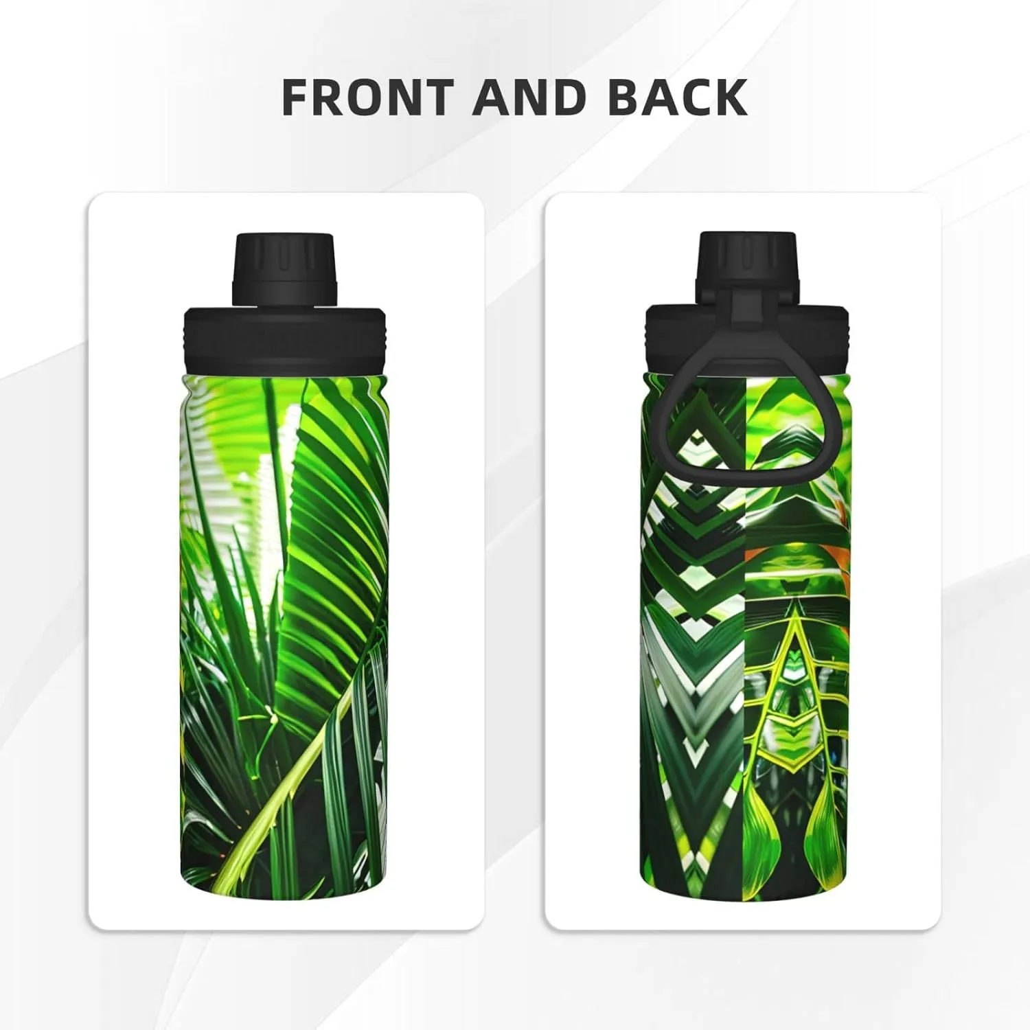 Green Tropical Jungle Plant 18oz Sports Insulated Kettle Stainless Steel Water Bottles For Running Hiking Cycling Climbing