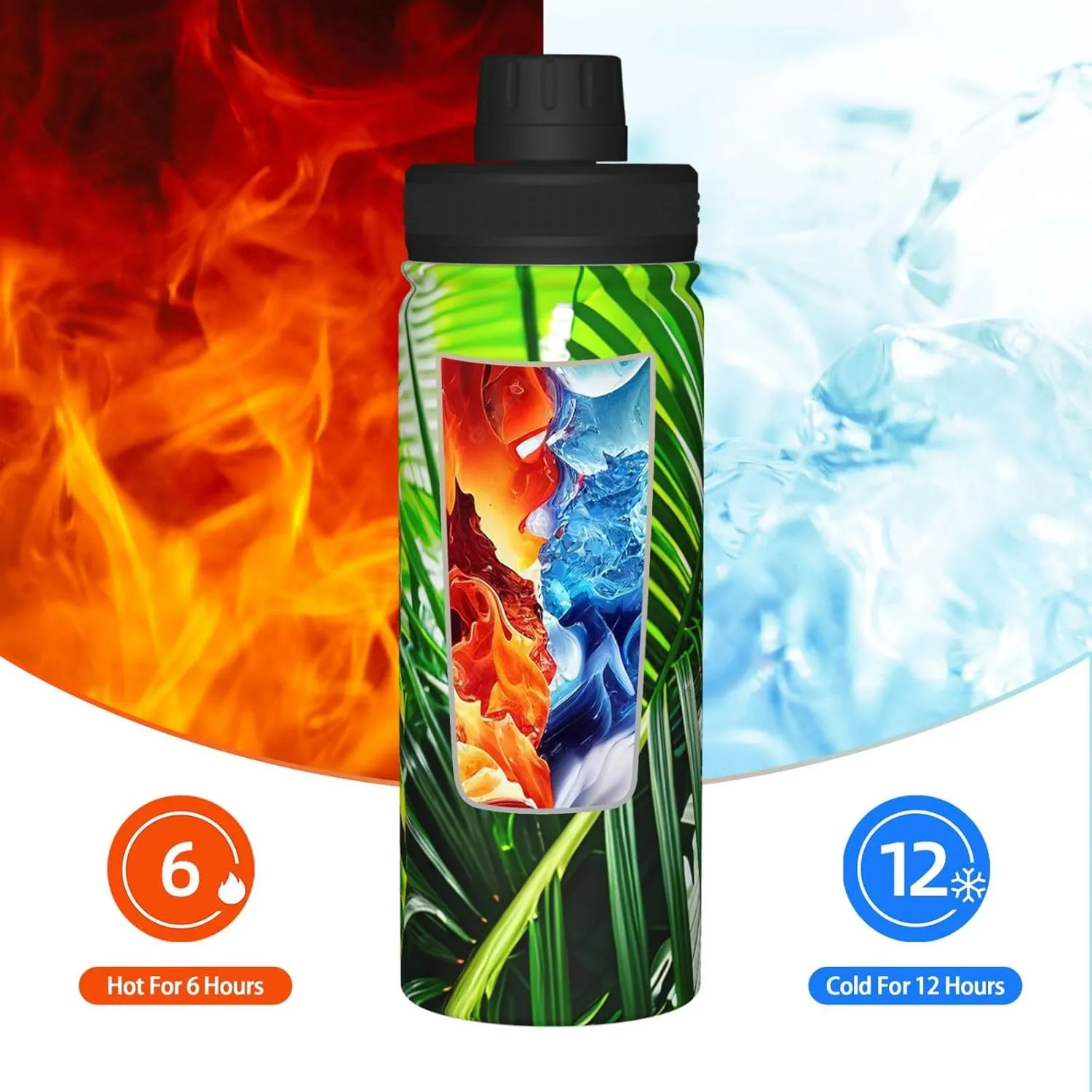 Green Tropical Jungle Plant 18oz Sports Insulated Kettle Stainless Steel Water Bottles For Running Hiking Cycling Climbing
