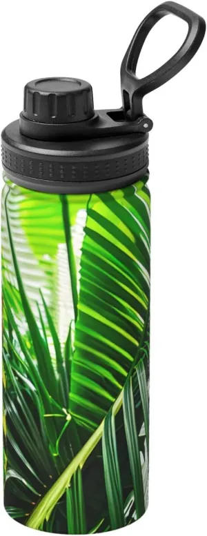 Green Tropical Jungle Plant 18oz Sports Insulated Kettle Stainless Steel Water Bottles For Running Hiking Cycling Climbing
