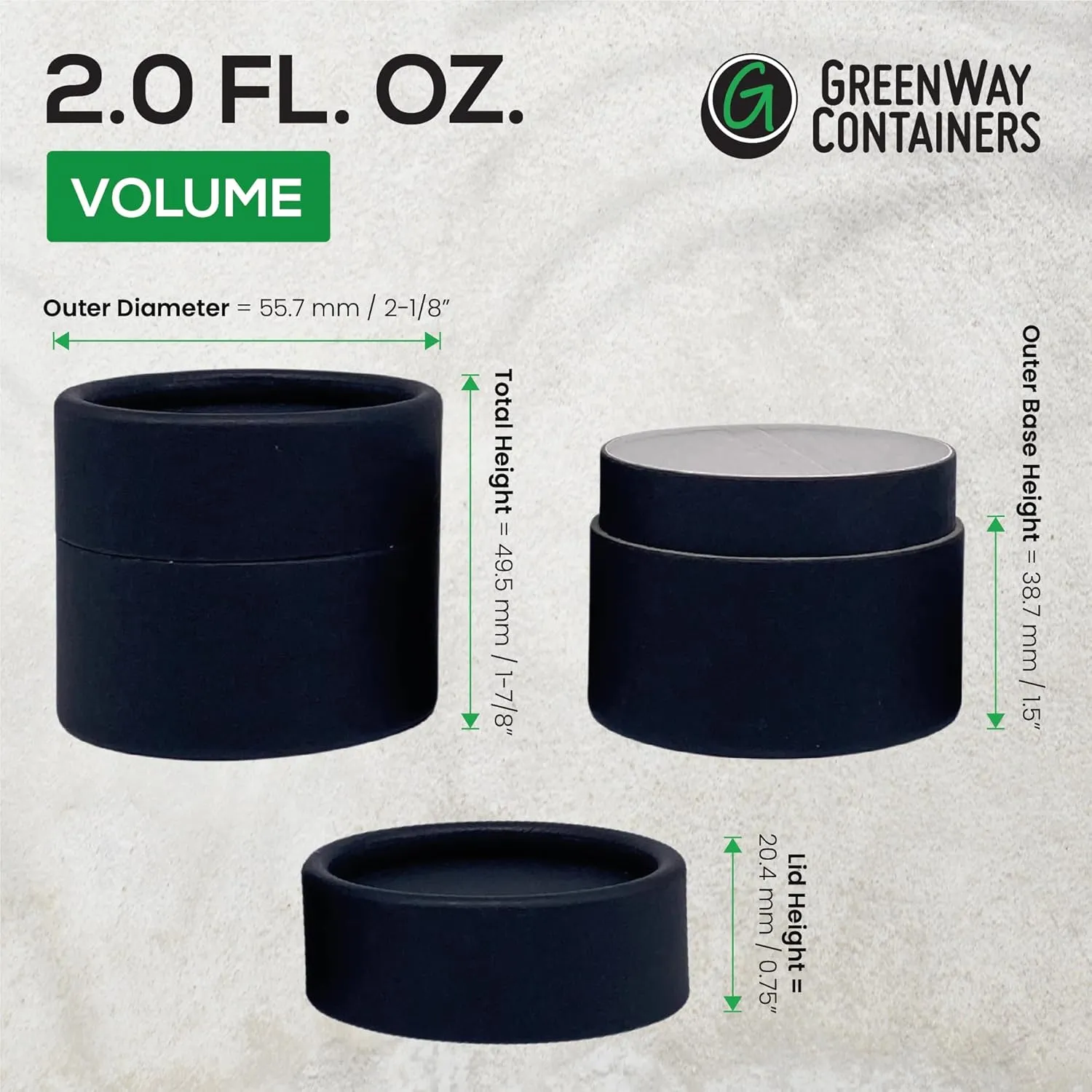 GreenWay 2oz / 60g Kraft Paperboard Empty Jars with Lids - 6 Pack Biodegradable Jars Refillable DIY Cosmetic Containers – Wax Lined Packaging Containers with Snug-Fitting Caps - Brown