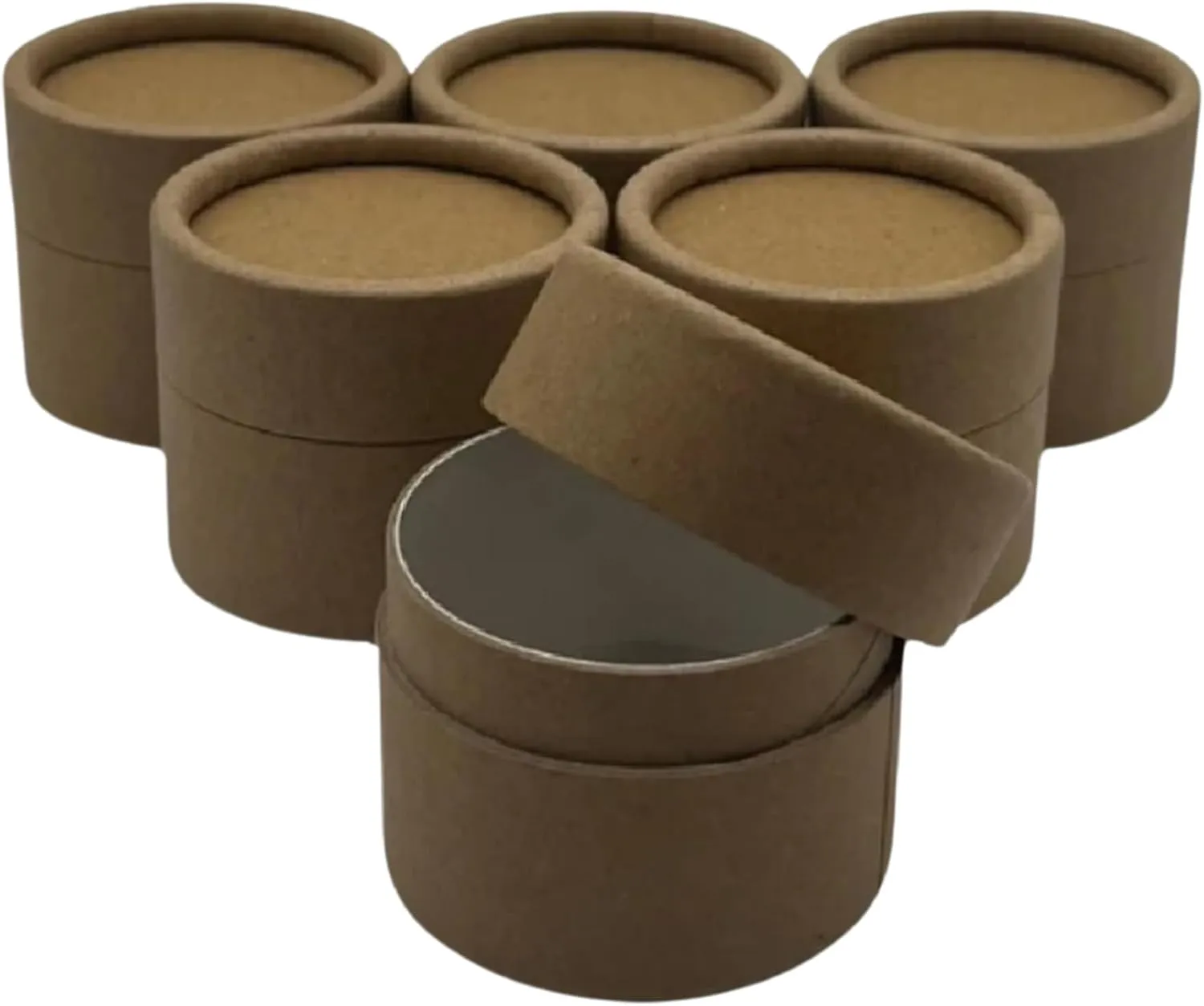 GreenWay 2oz / 60g Kraft Paperboard Empty Jars with Lids - 6 Pack Biodegradable Jars Refillable DIY Cosmetic Containers – Wax Lined Packaging Containers with Snug-Fitting Caps - Brown