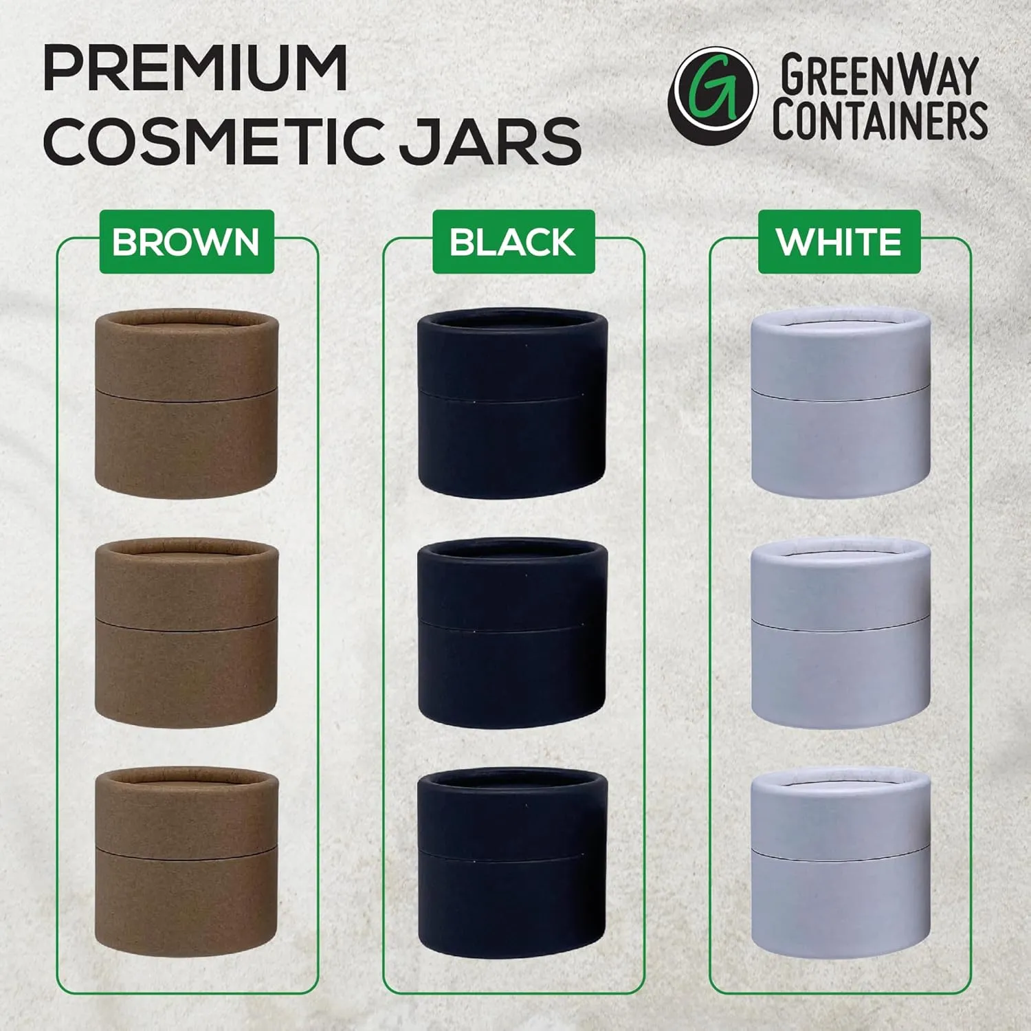 GreenWay 2oz / 60g Kraft Paperboard Empty Jars with Lids - 6 Pack Biodegradable Jars Refillable DIY Cosmetic Containers – Wax Lined Packaging Containers with Snug-Fitting Caps - Brown