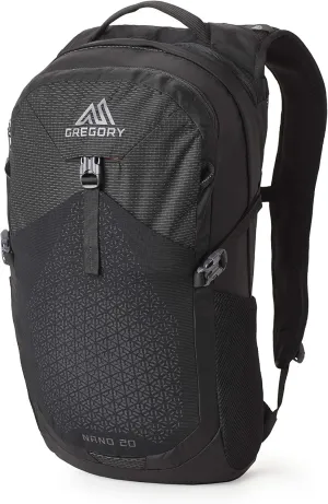 Gregory Nano 20L Plus Size Unisex Day Hiking/Commuter/Active Travel Backpack, Breathable Backpanel, Hydration Port, Plus Size, Obsidian Black