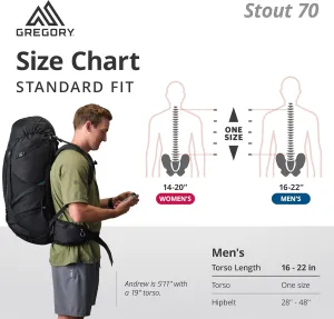 Gregory Stout 70L Plus Size Unisex Backpacking Pack, Breathable Backpanel, Internal Hydration Sleeve for Water Reservoir (Bladder Not Included), Plus Size, Forest Black