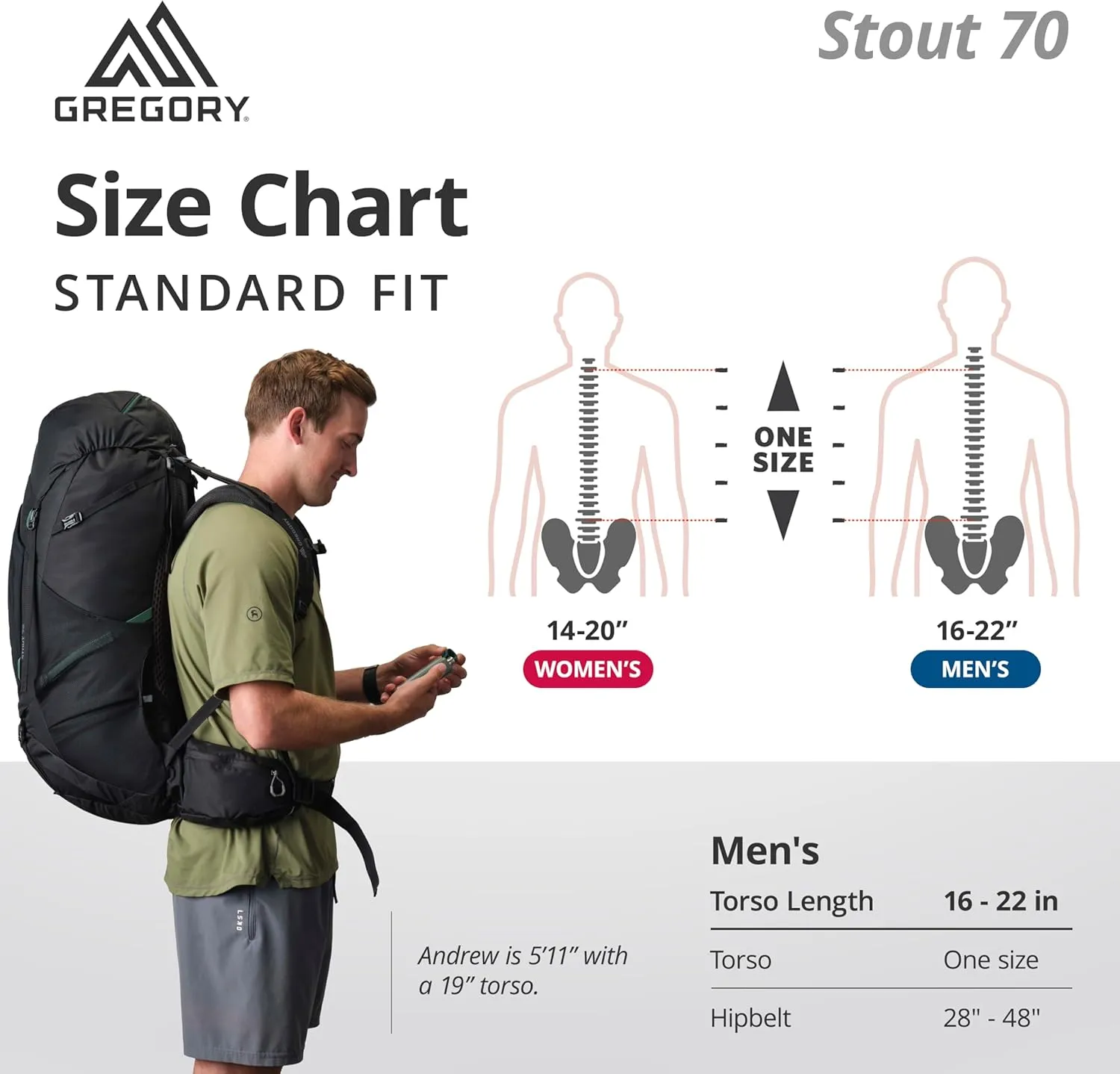 Gregory Stout 70L Plus Size Unisex Backpacking Pack, Breathable Backpanel, Internal Hydration Sleeve for Water Reservoir (Bladder Not Included), Plus Size, Forest Black
