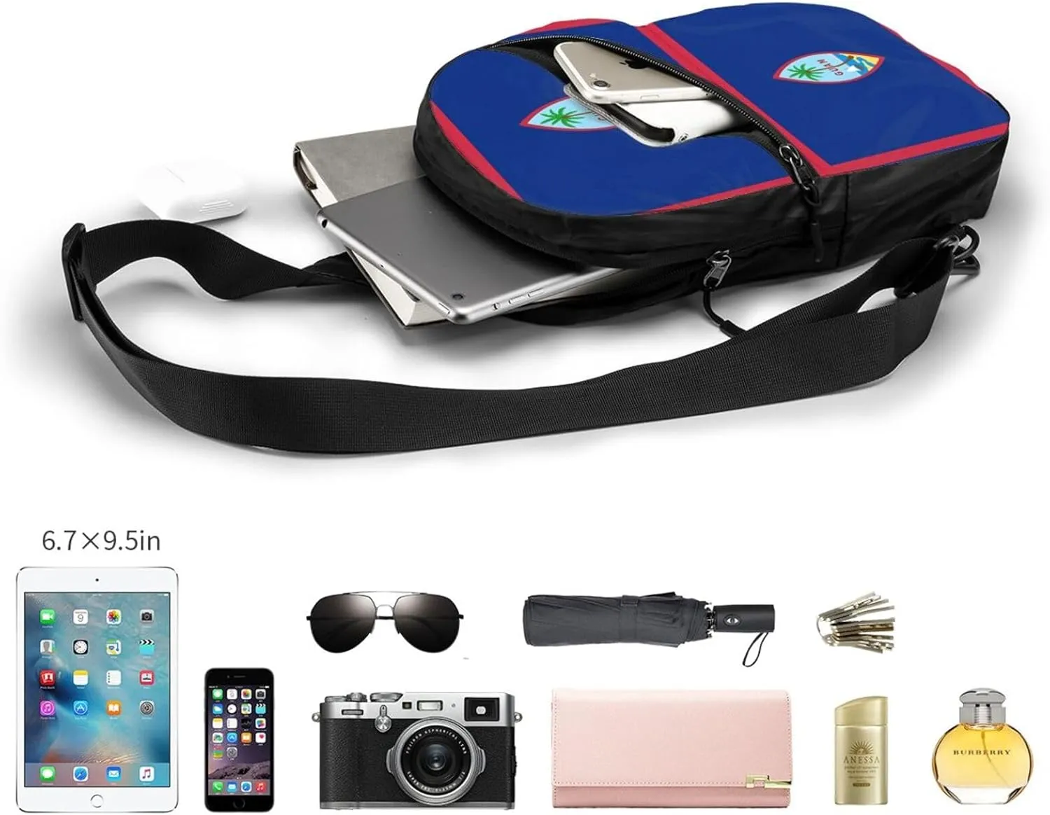 Guam Flag Packable Crossbody Bag Portable Sling Bags Foldable Travel Daypack Reusable Sports Shoulder Backpack Diagonally Chest Bag for Workout
