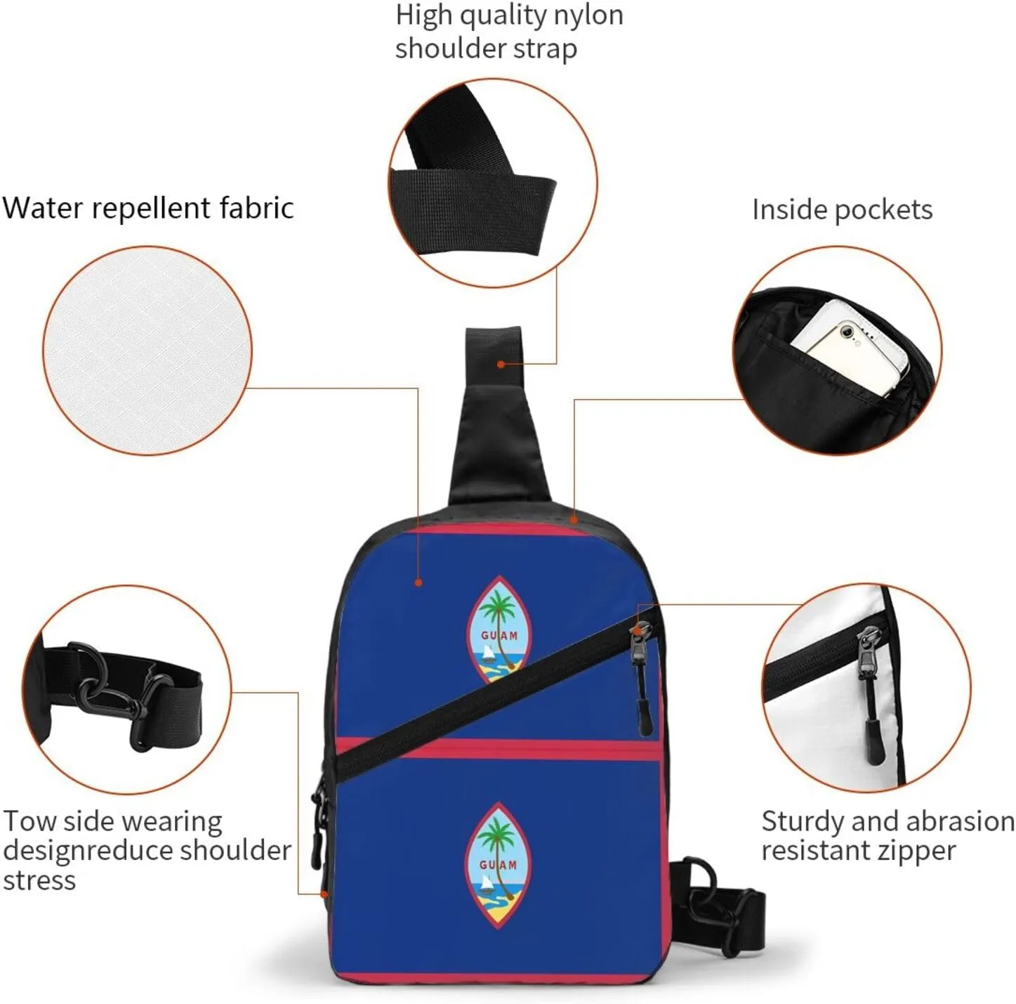 Guam Flag Packable Crossbody Bag Portable Sling Bags Foldable Travel Daypack Reusable Sports Shoulder Backpack Diagonally Chest Bag for Workout