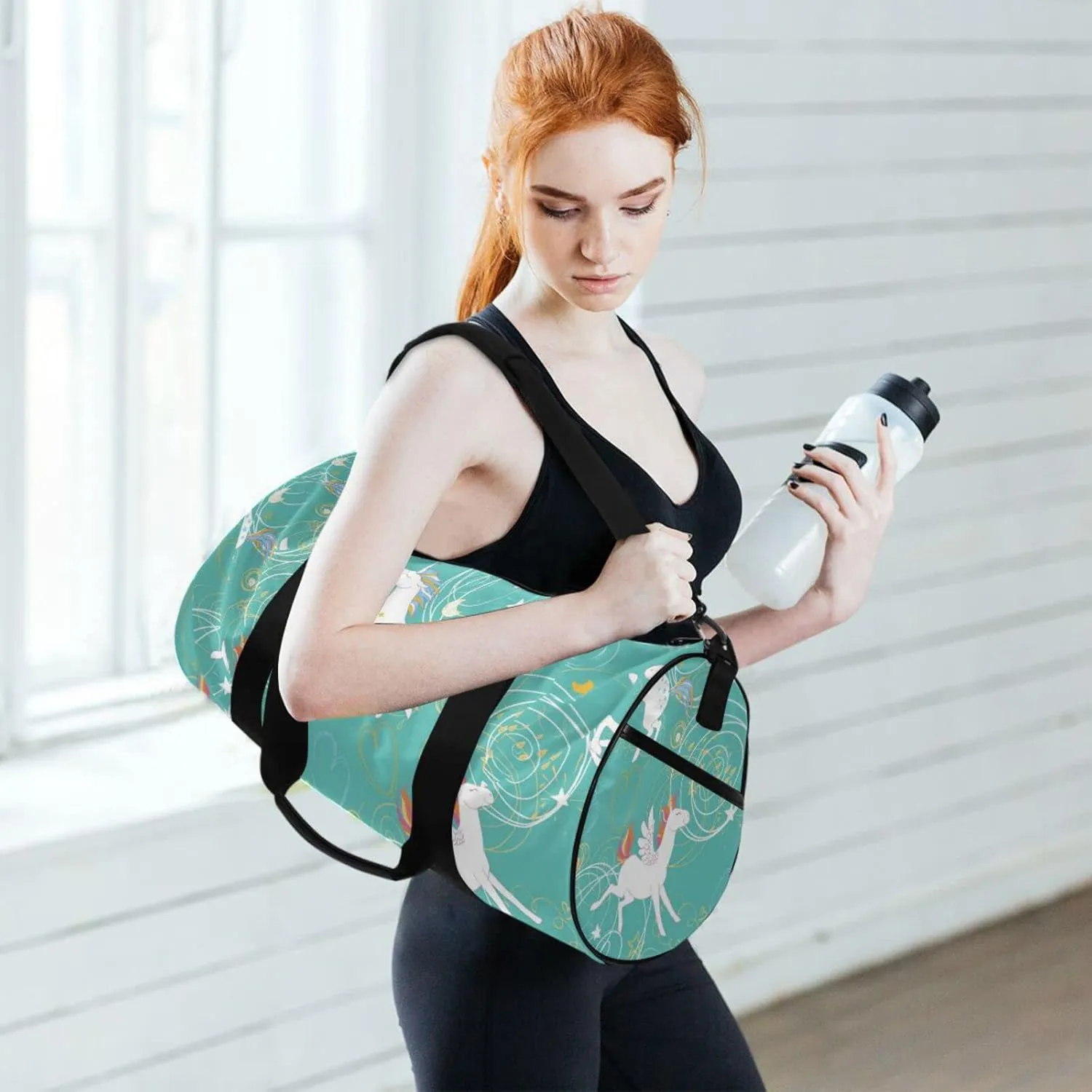 Gym Bag for Women and Men Small Duffel Bag for Sports Travel Weekender Overnight Vacation Beach Lightweight Carry on Bag for Boys Girls Horse Green