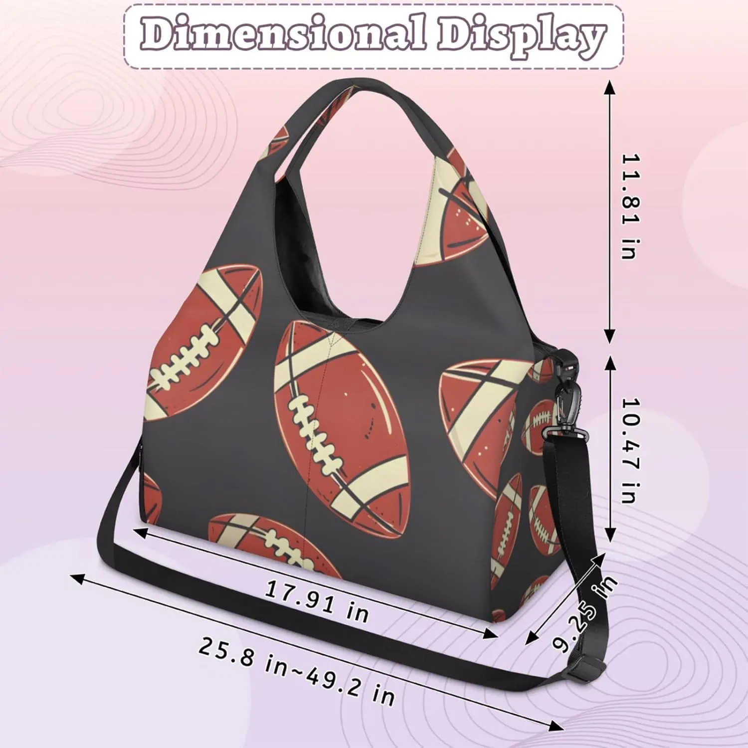 Gym Bag for Women Footballs Theme Duffel Bag with Shoe Compartment and Yoga Mat Holder Portable Weekender Bags Travel Tote Bags