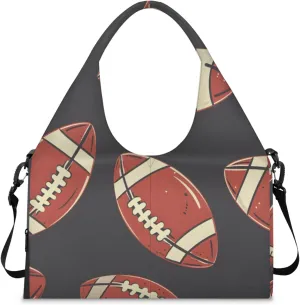 Gym Bag for Women Footballs Theme Duffel Bag with Shoe Compartment and Yoga Mat Holder Portable Weekender Bags Travel Tote Bags