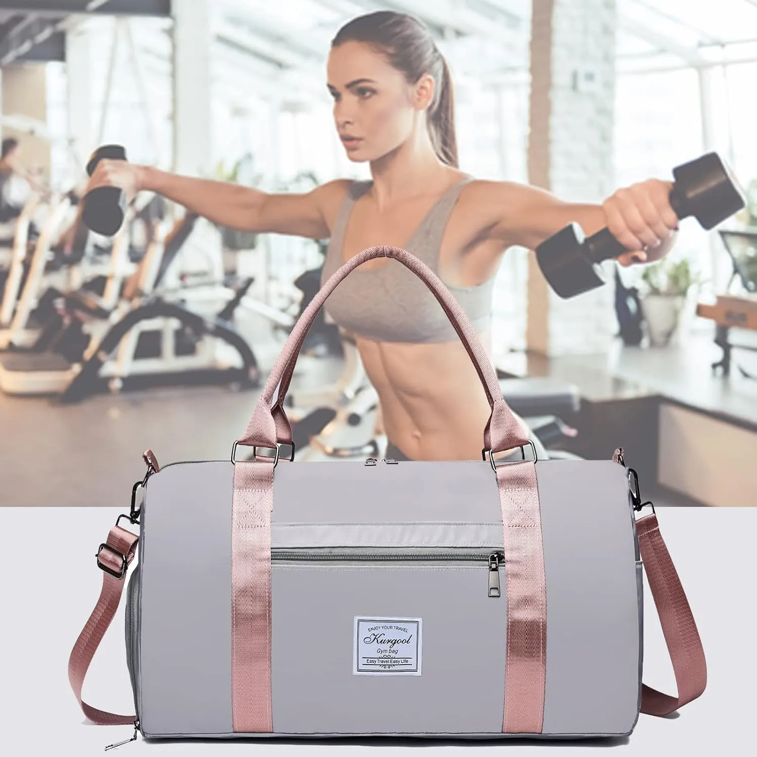 Gym Bag with Wet Pocket, Foldable Travel Duffle Bag Carry On Weekender Bags for Women, Waterproof Overnight Bag for Travel, Gym, Yoga