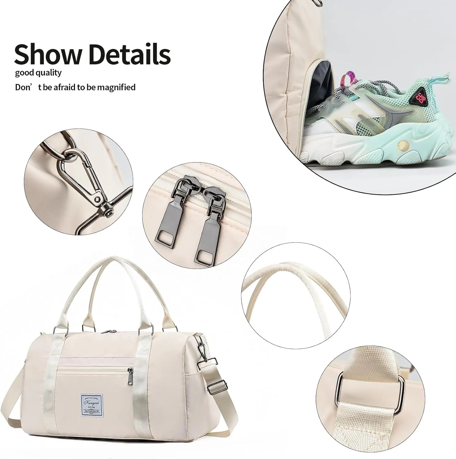 Gym Bag with Wet Pocket, Foldable Travel Duffle Bag Carry On Weekender Bags for Women, Waterproof Overnight Bag for Travel, Gym, Yoga