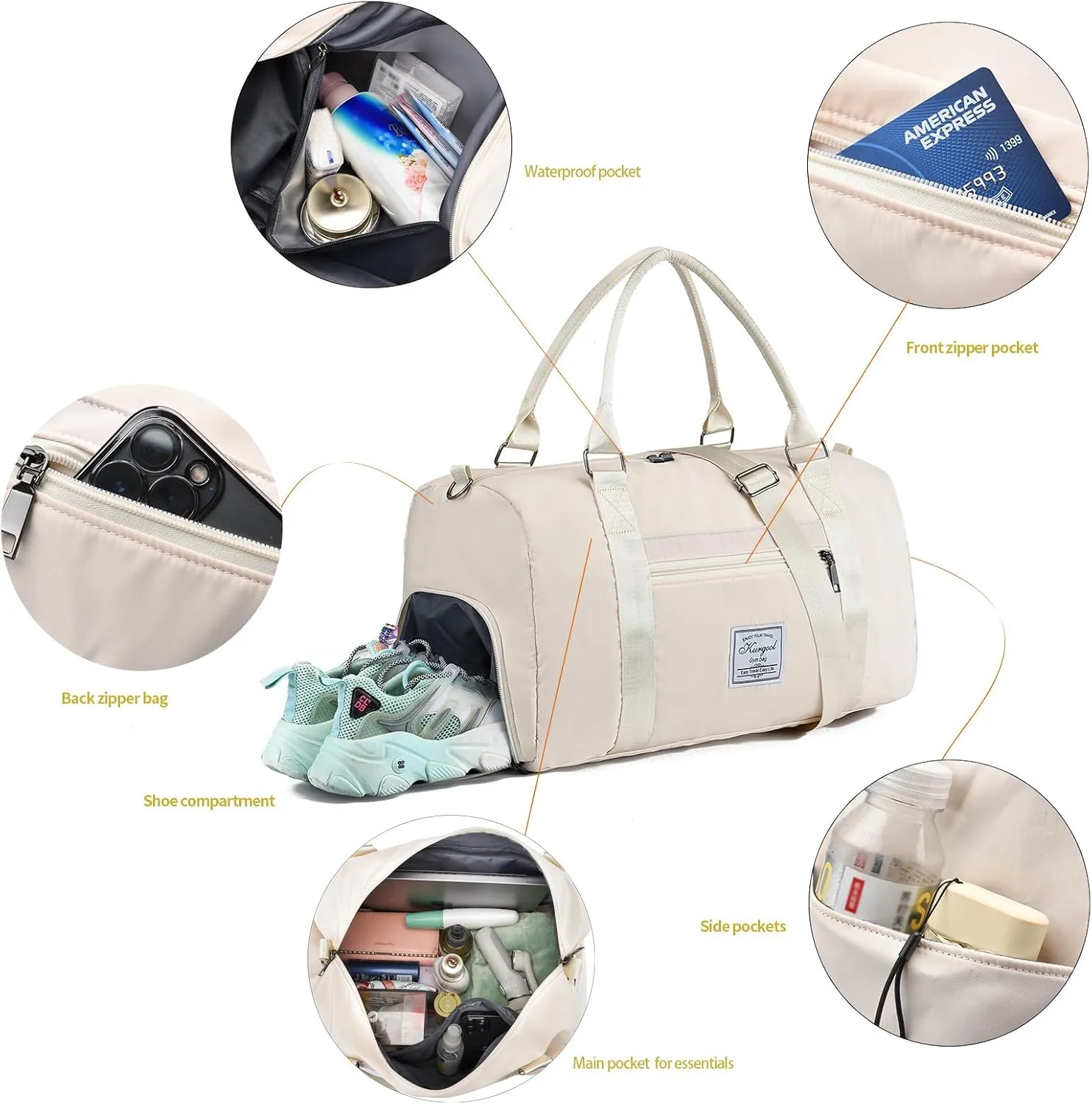 Gym Bag with Wet Pocket, Foldable Travel Duffle Bag Carry On Weekender Bags for Women, Waterproof Overnight Bag for Travel, Gym, Yoga