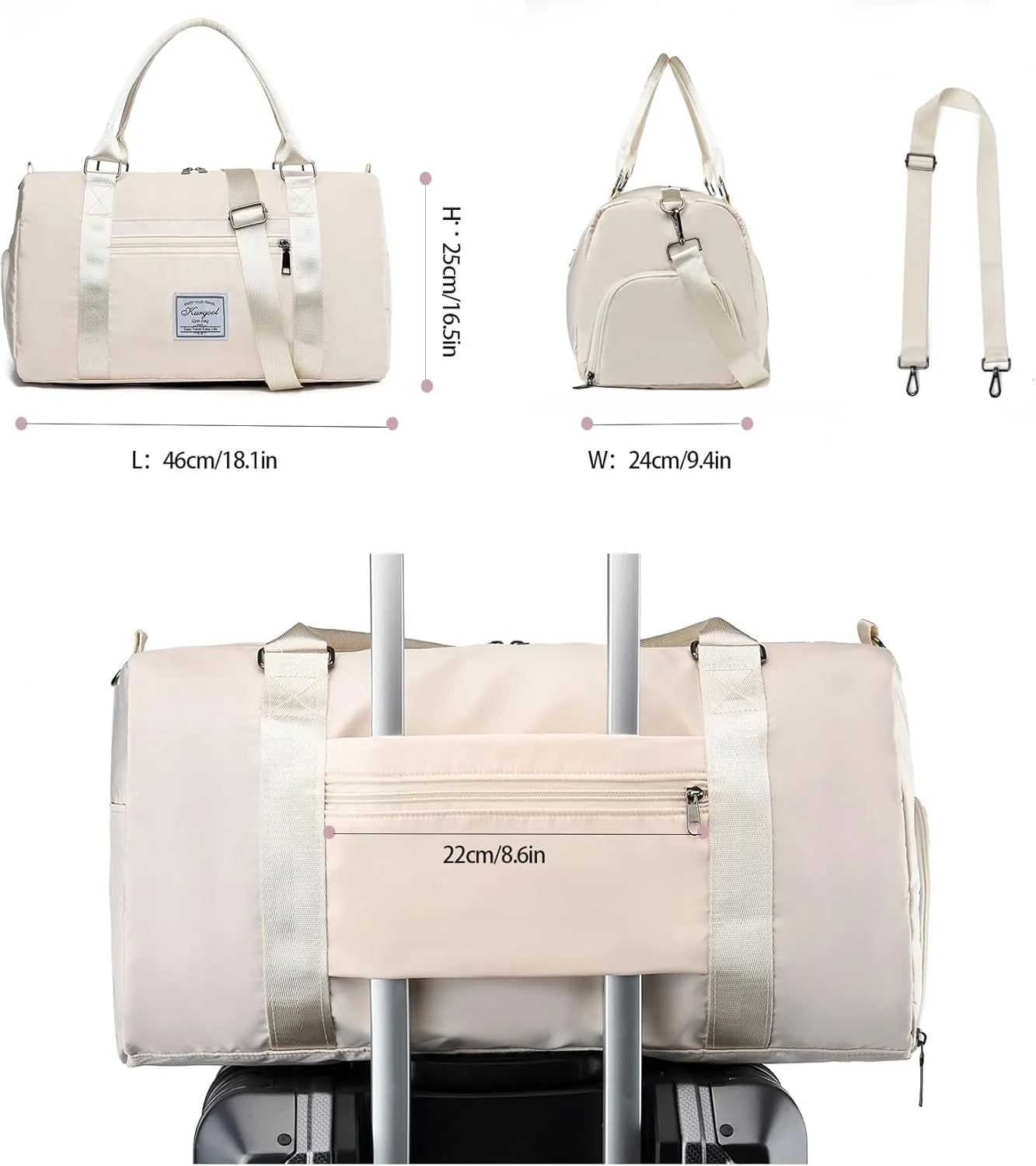 Gym Bag with Wet Pocket, Foldable Travel Duffle Bag Carry On Weekender Bags for Women, Waterproof Overnight Bag for Travel, Gym, Yoga