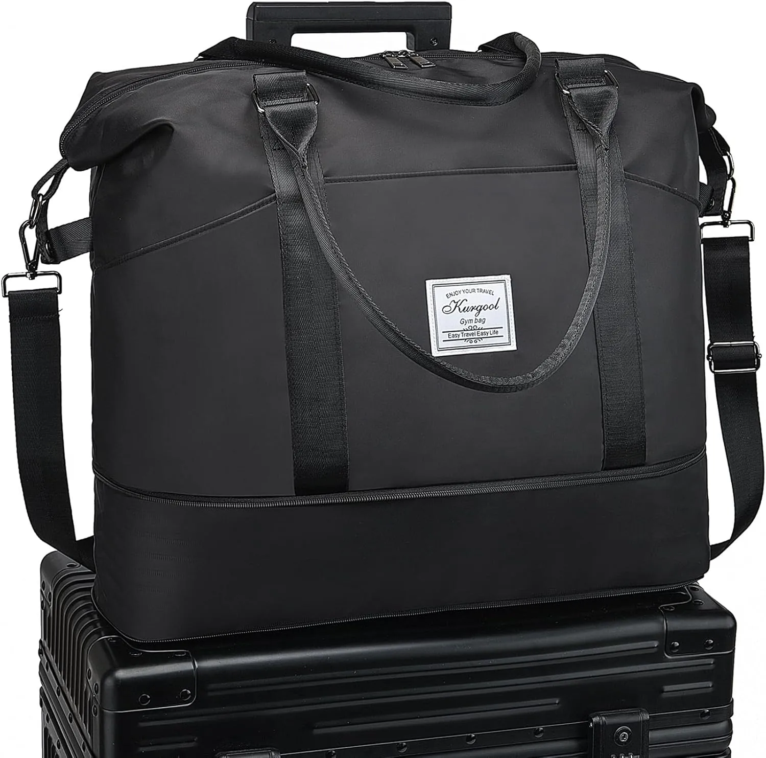 Gym Bag with Wet Pocket, Foldable Travel Duffle Bag Carry On Weekender Bags for Women, Waterproof Overnight Bag for Travel, Gym, Yoga
