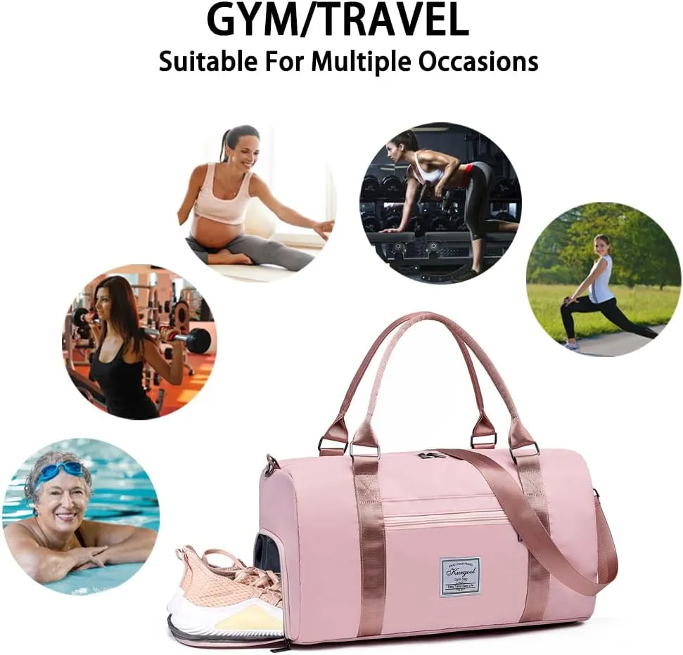 Gym Bag with Wet Pocket, Foldable Travel Duffle Bag Carry On Weekender Bags for Women, Waterproof Overnight Bag for Travel, Gym, Yoga