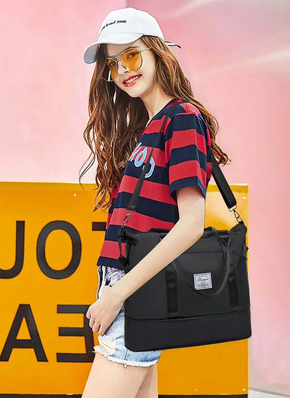 Gym Bag with Wet Pocket, Foldable Travel Duffle Bag Carry On Weekender Bags for Women, Waterproof Overnight Bag for Travel, Gym, Yoga