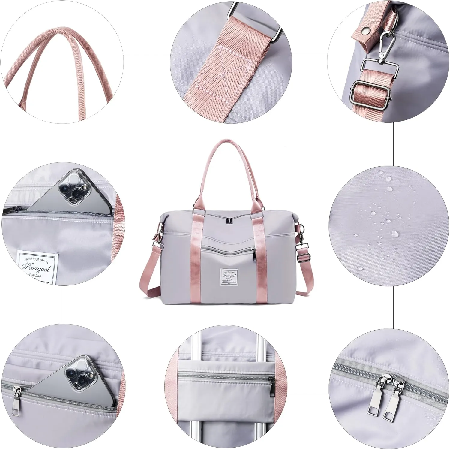 Gym Bag with Wet Pocket, Foldable Travel Duffle Bag Carry On Weekender Bags for Women, Waterproof Overnight Bag for Travel, Gym, Yoga