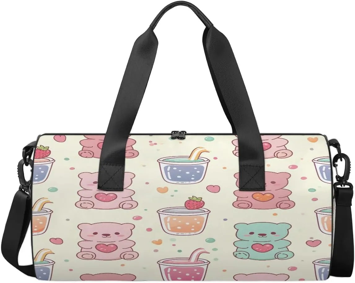 Gym Bags for Men Women Cute Bears Theme Sports Duffel Bags Carry On Travel Duffle Bag with Detachable Adjustable Shoulder Strap Overnight Weekender Bag