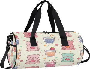 Gym Bags for Men Women Cute Bears Theme Sports Duffel Bags Carry On Travel Duffle Bag with Detachable Adjustable Shoulder Strap Overnight Weekender Bag