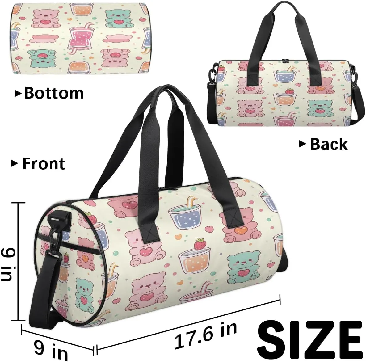 Gym Bags for Men Women Cute Bears Theme Sports Duffel Bags Carry On Travel Duffle Bag with Detachable Adjustable Shoulder Strap Overnight Weekender Bag