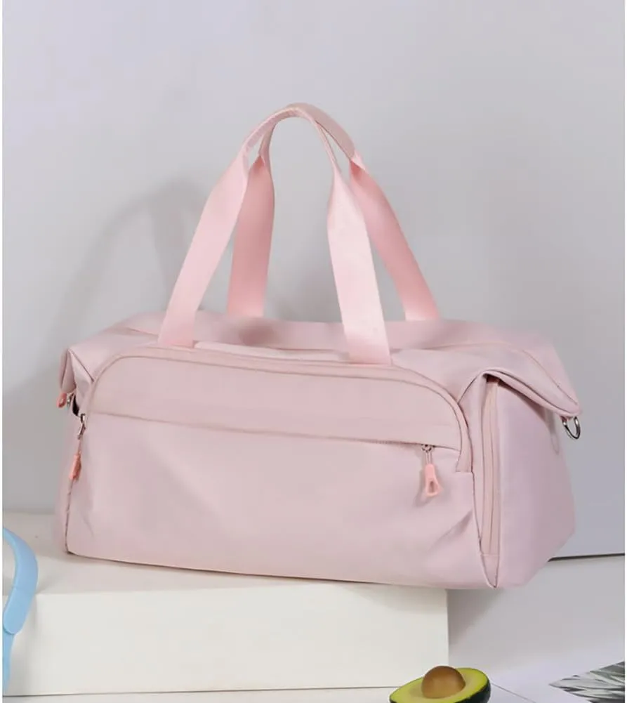 Gym Bags for Women Men Waterproof Gym Sports Workout Duffle Bag with Shoe Compartment Wet Pockets Lightweight Weekender Overnight Carry on Duffle Bags for Travel（Pink）