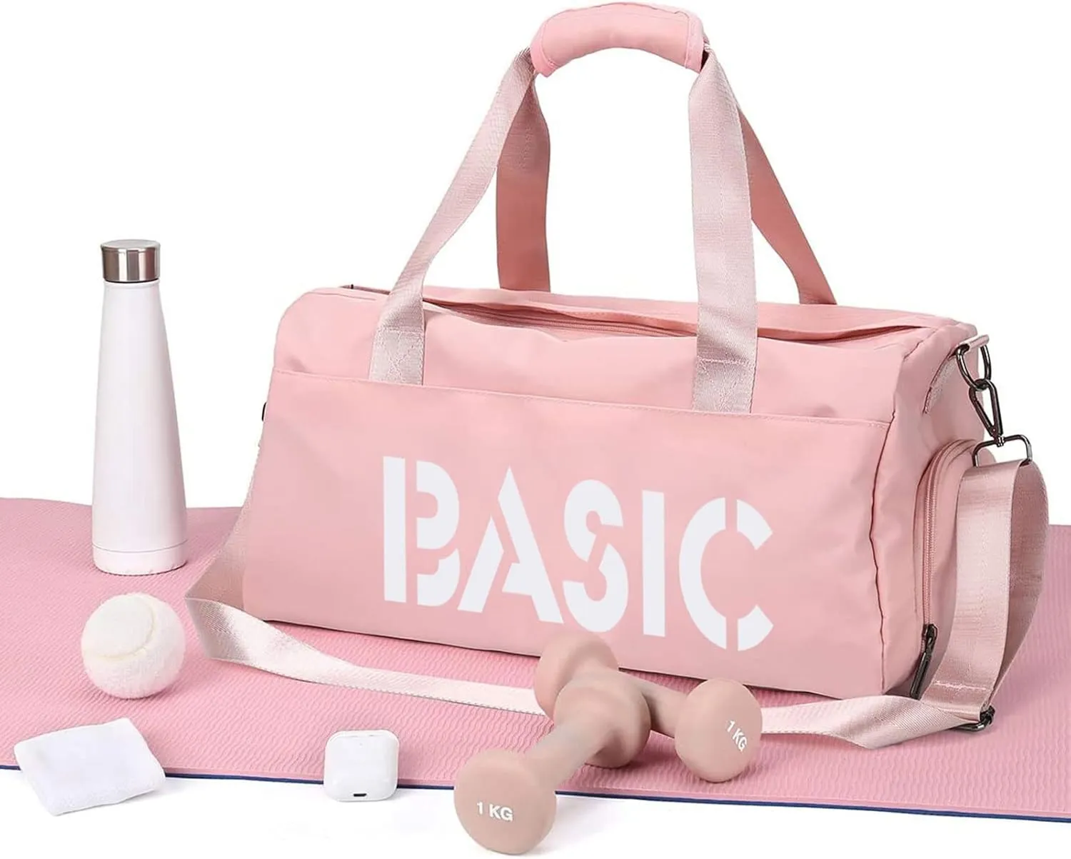 Gym Duffel Bag for Women, Sports Travel Bag with Wet Pocket and Shoes Compartment, Weekender Overnight Bag for Ladies Girls Travel, Gym, Yoga, Pink Mommy Hospital Bag for Labor and Delivery