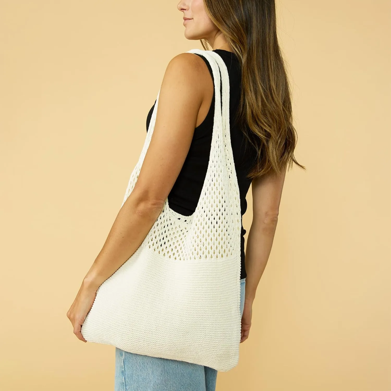 Hadley Wren Womens Knit Market Beach Tote Bag, Over Shoulder Vacation Handbag