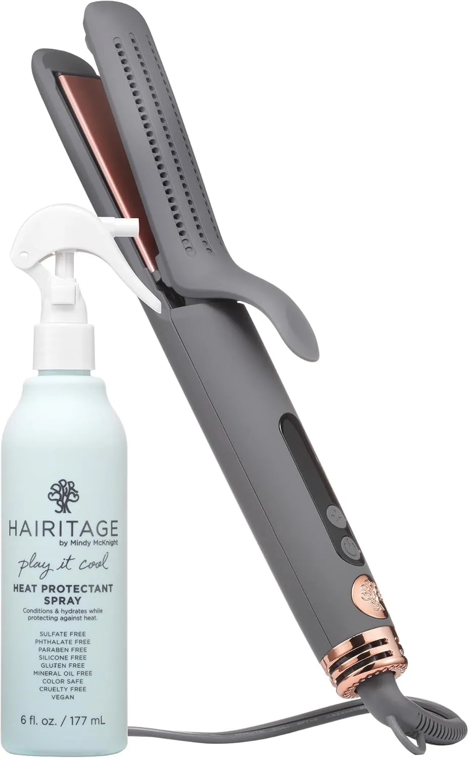 Hairitage Ceramic Tourmaline 2in1 Flat Iron Hair Straightener Curling Iron - 1 1/4 Inch - Airflow Styler   Heat Protectant Spray - Curved Edges - Curling   Straightening - 420 Degree Heat Protection